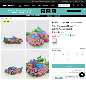 The Simpsons Krusty The Clown Classic Clog $49.99 + 12.95 Delivery ($0 C&C/ $150 Order)@ Platypus