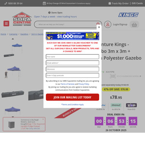 Adventure Kings - Gazebo 3m X 3m + 3x3m Polyester Gazebo Bag $78.95 (Was $148.95) + Delivery ($0 C&C) @ 4WD Supa Centre