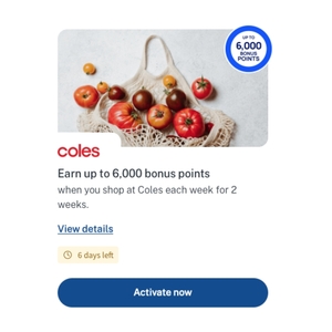 Activate & Spend $X or $Y for 2 Consecutive Weeks at Coles, Get 4000 or 6000 Points @ Flybuys