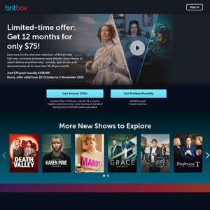 12-Month Subscription $75 (Usually $139.99) @ Britbox (New & Returning Subscribers)