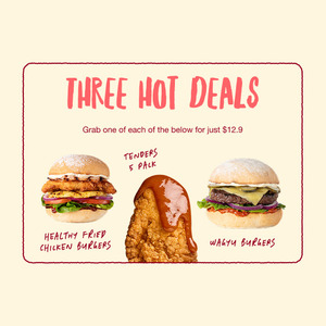 $12.90ea: Wagyu Burger Range, Healthy Fried Chicken Burger Range, HFC Tenders 5pk @ Grill’d (Free Relish Membership Required)