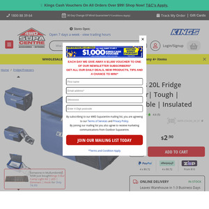 Kings 20L Fridge Cover $2.90 + delivery @ 4WD Supacentre