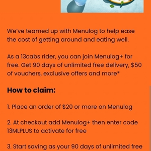 90 Days of Menulog+ with $20+ Spend @ Menulog