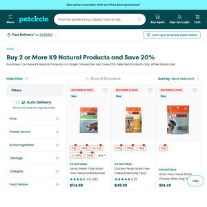 K9 Natural: Buy 2 or More K9 Natural Products and Save 20% @ Pet Circle