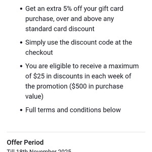 Week 2 - Further 5% off Gift Cards (Max $25): 5% WISH, 7.5% Amazon, 7.5% Shell @ Samsung Wallet App