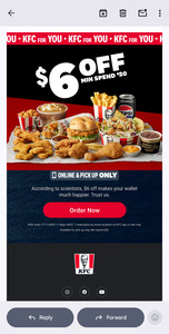 $6 off $20 Minimum Spend @ KFC App
