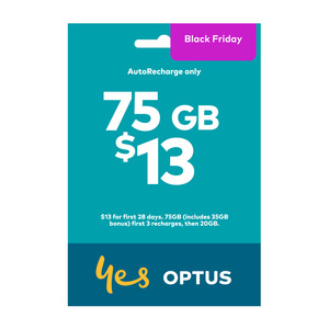 Optus $35 Prepaid SIM Starter Kit (75GB) – $13 @ Optus