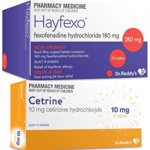 70x Hayfexo, Fexofenadine Hydrochloride 180mg + 10x Cetrine, Cetirizine 10mg $17.99 Delivered @PharmacySavings