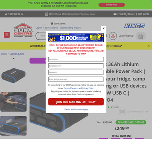 Kings 36Ah LiFePO4 100w USB-C 460.8wh Power Pack $249 @ 4WD Supa Centre