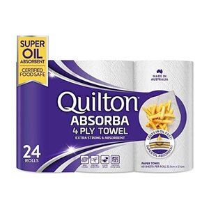 Quilton 4-Ply Absorba Paper Towel (60 Sheets/Roll) 24 Pack $24.99 ($22.49 S&S) + Delivery ($0 with Prime/ $59 Spend) @ Amazon AU
