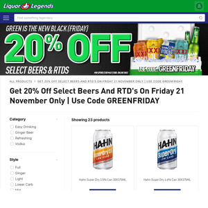 20% off Select Beers and RTD (Minimum Spend $100) + Delivery ($0 C&C) @ Liquor Legends (Free Rewards Members Required)