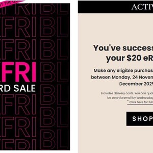 Bonus $20 Evoucher with Any Eligible Purchase between 24/11/2025 - 03/12/2025 (Activation Required) @ Myer