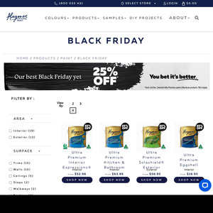 25% OFF Selected Paint & Woodcare + Delivery ($0 with $150 Order) @ Haymes Paint (Online Only) Best Ever Black Friday