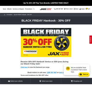 30% OFF Hankook Ventus or iON tyres @ JAX Tyres & Auto