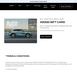 Geely EX5 + $2000 Gift Card + FREE Mode 2 Charging Cable (Purchase by 30/11/25, Delivery by 31/12/25)