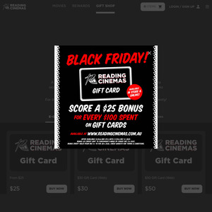 Bonus $25 Value for Every $100 Spent on Gift Cards @ Reading Cinemas