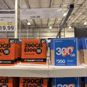 $219 290 GB Boost Mobile Prepaid sim plan with $30 Costco Shop Card & $299 300 GB Telstra Starter Kit with $35 Costco Shop Card