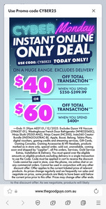 $40 off with $250-$399.99 Order, $60 off with $400+ Order (Online Only, Exclusions Apply) @ The Good Guys