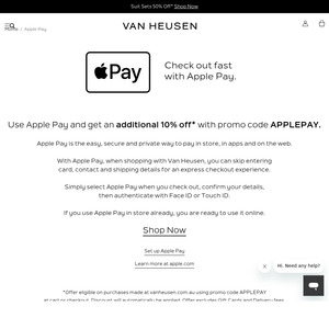 Use Apple Pay and Get 10% off + $7.95 Delivery ($0 with $100 Order) @ Van Heusen