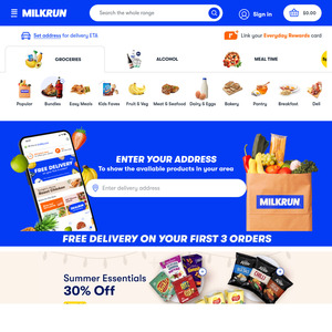 Extra 20% off Everything (Groceries & Alcohol) + $5 Delivery @ MILKRUN