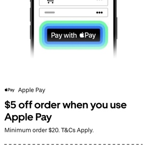 $5 off Order When You Use Apple Pay (Min Spend $20) @ UberEATS
