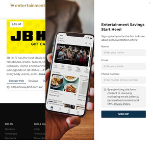 6.5% off JB Hifi eGift Cards @ Entertainment Book