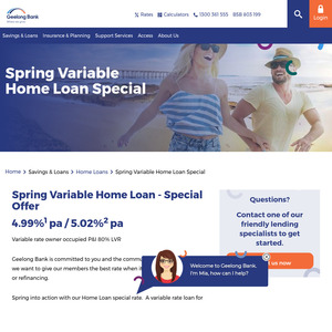 Spring Variable Home Loan - 4.99% P&I 80% LVR @ Geelong Bank (New Loan & Refinance Min $250k with Offset Account)