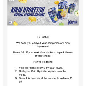 $5 off 4-Pack 330ml Kirin Hyoketsu in-Store @ BWS