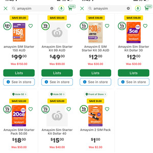 amaysim Starter Packs: SIM Only $1, $30 for $12, $40 for $15, $50 for $18, $99 for $49, $150 for $99 In-store @ Woolworths