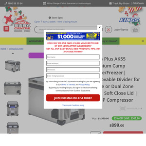 Kings AK55 Premium Stainless steel 55L Dual Zone 12V/240V fridge with Soft closing Lid $899 + $40 P&H @ 4WD Supacentre