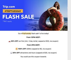 100% off eSIMs (Capped at $5) @ Trip.com via App