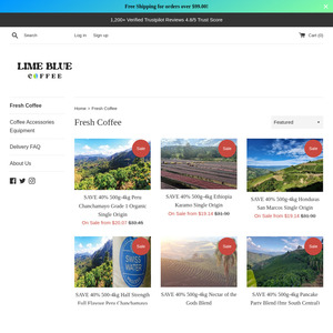 Save 40% from 1kg $33.48 Peru, Ethiopia Single Origins + Del ($0 w/ $99 Order, C&C, Delayed Disp Opt) @ Lime Blue Coffee
