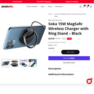 Soka 15W MagSafe Wireless Charger with 360 Rotation Ring Stand at $19.95 + $4.99 Shipping @Mobileskin