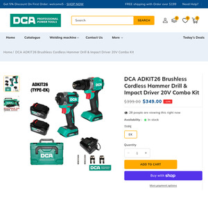 25% off DCA Adkit26 Brushless Cordless Hammer Drill & Impact Driver $259 Delivered @ DCA Tools Australia