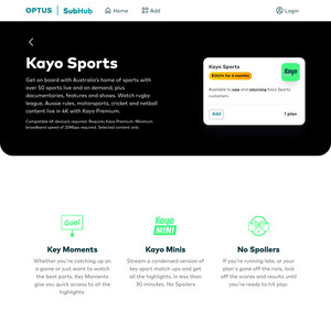 Kayo Premium Subscription $20/M for 6 Months (New and Returning Kayo Customers) for Eligible Optus Customers @ Optus
