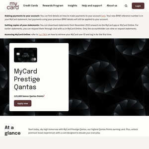 MyCard Prestige Qantas Credit Card: 125,000 Bonus Qantas Points ($10,000 Spend in 90 Days), $749 Annual Fee @ MyCard