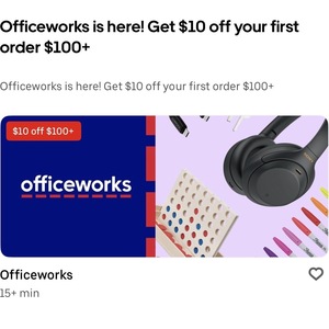 Get $10 off on First Officeworks Order of $100 and above @ Uber Eats