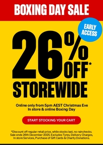 26% to 40% off Almost Everything Storewide (Online from 5pm AEST 24 Dec, In-Store & Online 26 Dec) @ Supercheap Auto
