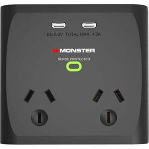 Monster 2 Socket Surge Protector with USB-C $24 + Delivery or Free Pick up @ JB Hifi