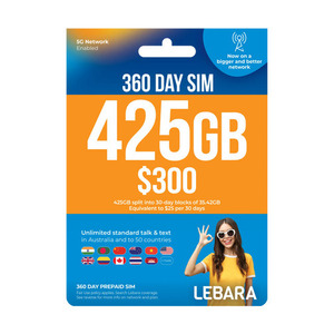 Lebara Large 360 Day Expiry Plan 425gb data (Rrp $300) $245 Shipped @mobilexpress AU