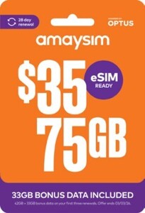 amaysim 28-Day Prepaid SIM Starter Pack 42GB $12 in-Store (Bonus 33GB First 3 Renewals, Was $35) + 600 Flybuys Points @ Coles