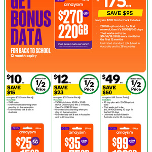 amaysim Mobile Prepaid SIM Starter Packs: $25 for $10, $35 for $12, $99 for $49, $270 for $175 In-store Only @ Woolworths