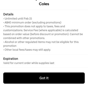 Save $20 When You Order $40 or More (Excluding Promotions & Alcohol) @ Coles via Uber Eats