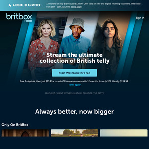 Britbox Annual Plan $75 for New and Returning Subscribers (Was $139.99) @ Britbox
