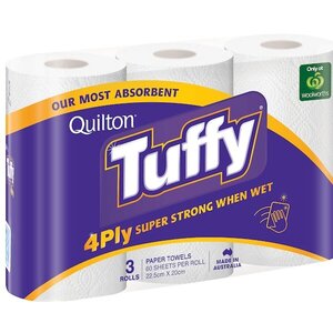 50% off Quilton Tuffy 4 Ply Paper Towel 3 Pk $2.50 | 40% off Tegel Take Outs Chicken Tenders 500g $8.40 @ Woolworths