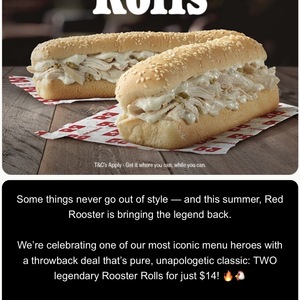 2x Rooster Rolls for $14 (Normally $19.90) in Store Only @ Red Rooster