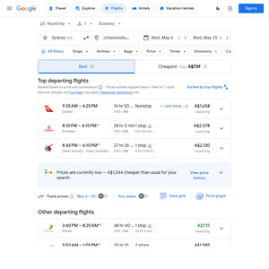 Etihad: Johannesburg from Sydney $731 or Melbourne $749 Return @ Google Flights