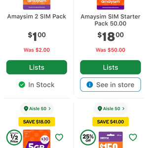 amaysim Prepaid Mobile Starter Packs: SIM Only for $1, $30 for $12, $50 for $18, $150 for $109 In-store Only @ Woolworths