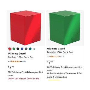 Ultimate Guard Boulder 100+ Deck Box (Solid) - Green or Red $7.95 + Delivery ($0 with Prime/ $59 Spend) @ Amazon AU