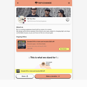 $30 off any Re Your Run Sunglasses (High Performance Running Sunglasses) When You Donate $10 to Charity